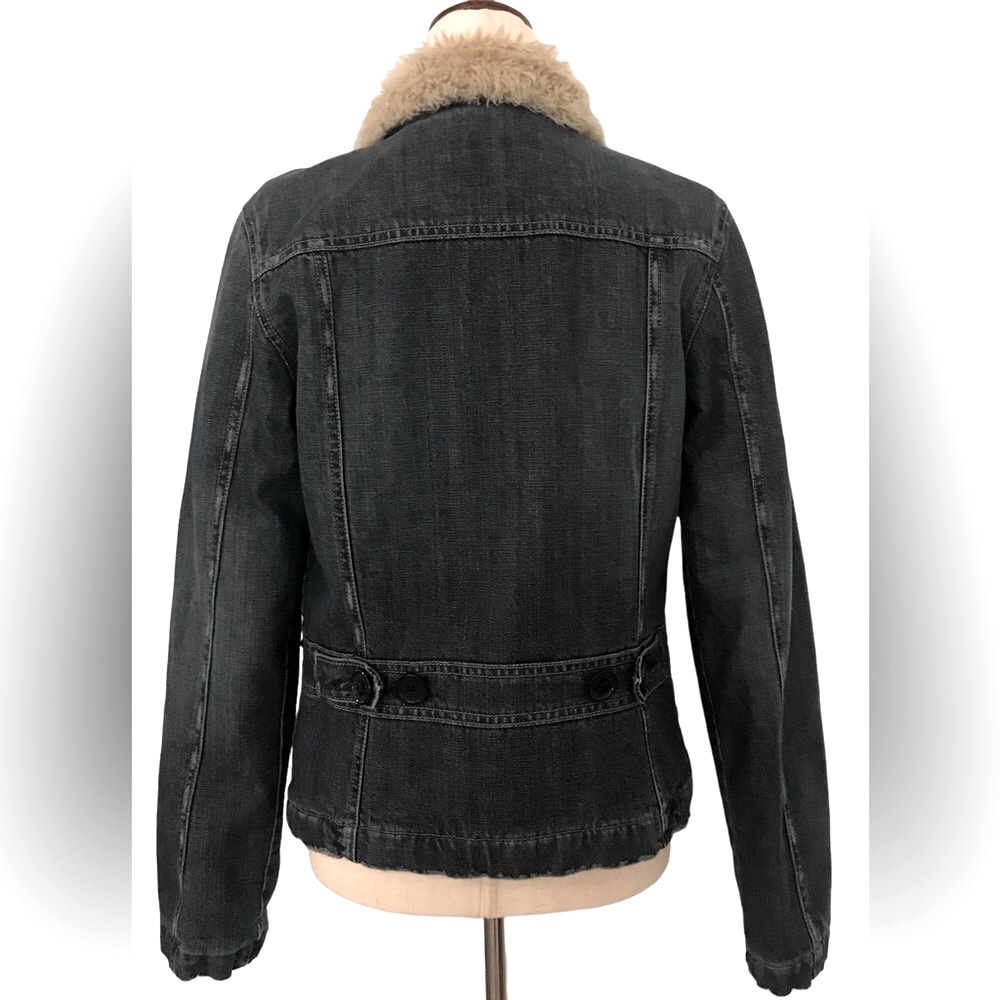 Abercrombie & Fitch Jean Jacket Faux Fur Collar Medium Lined Button Down Pockets - Picture 6 of 11